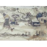 Graham Clarke (b.1941) watercolour of a farmyard, signed lower right, 21cm x 27.5cm, framed and