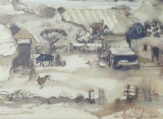 Graham Clarke (b.1941) watercolour of a farmyard, signed lower right, 21cm x 27.5cm, framed and