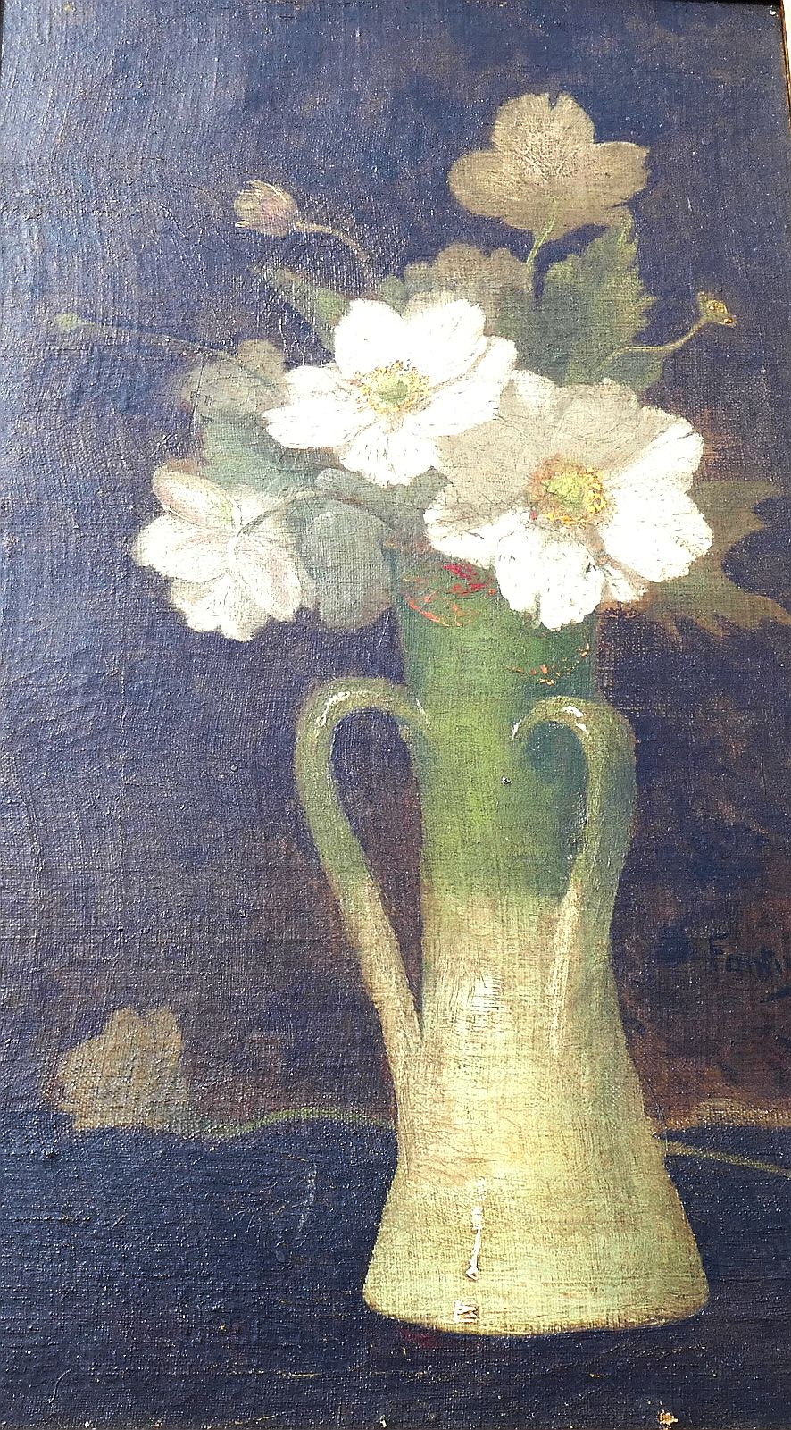 Circle of Henri Fantin-Latour (French 1836-1904), still life study of white poppies within a three-