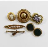 A quantity of 19th century and later brooches and other items comprised of a Victorian hollow gold-