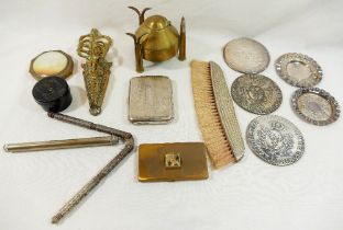 Assorted miscellaneous items including a trench art ink well, a 19th century brass pig match strike,