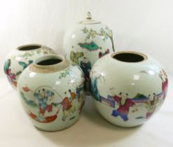 Four 19th century Chinese famille rose porcelain ginger jars, the largest 29cm high, with Jianding