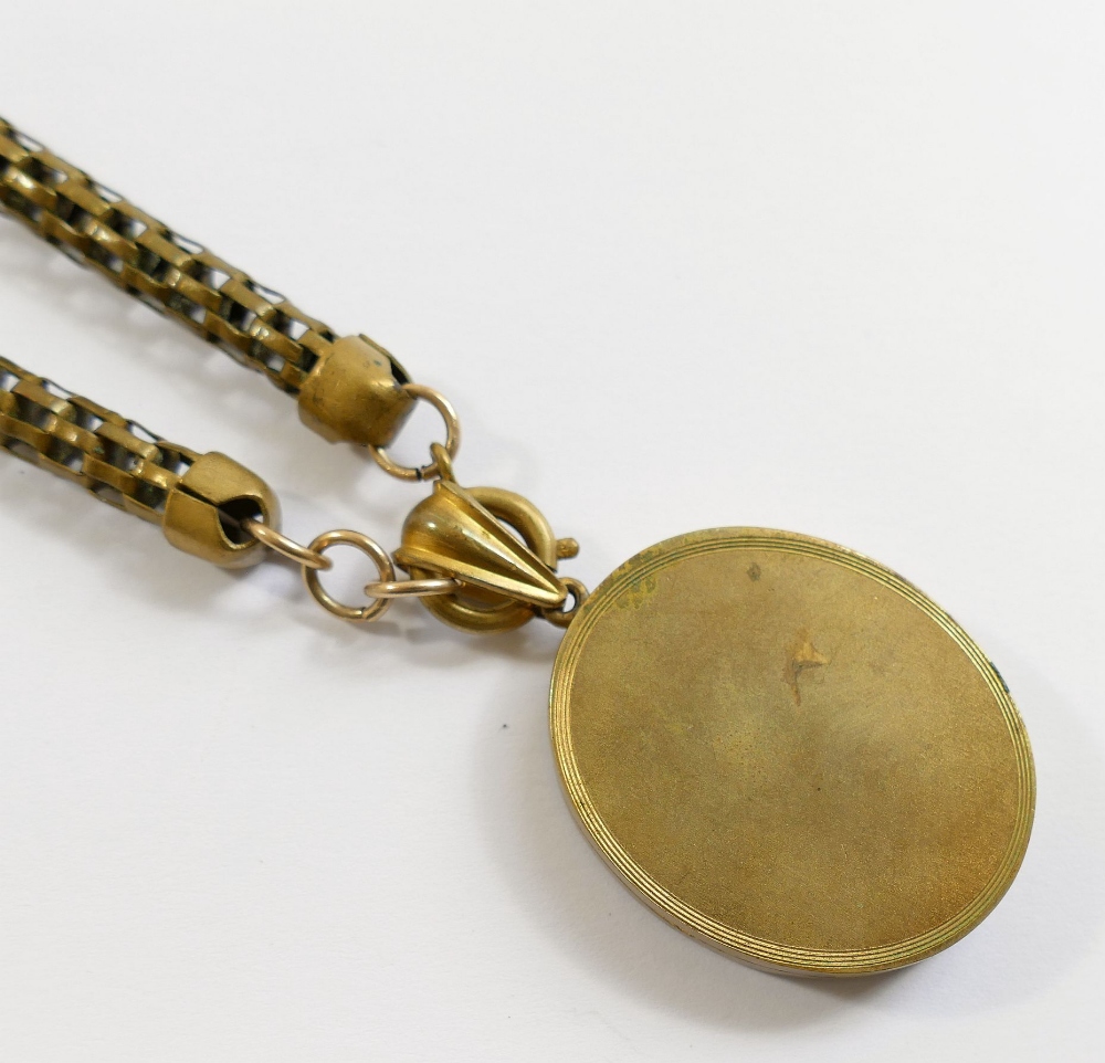 A Victorian oval gold plated locket with intertwined initials set in relief to the front, 3.3cm x - Image 4 of 9