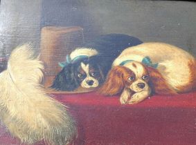 19th century British, two King Charles Cavalier spaniels, oil on board, after the original 'The