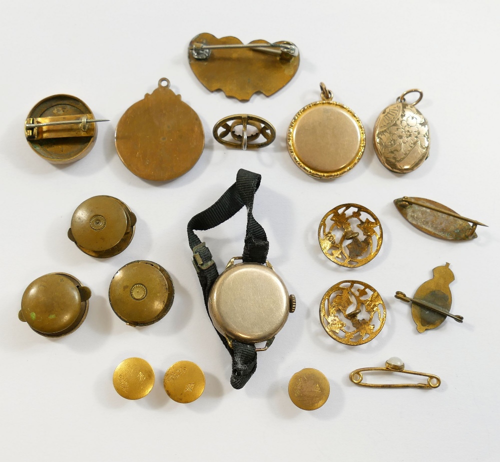 Assorted gold plated cuff links, collar and dress studs, buttons and pins, along with a gold - Image 3 of 4