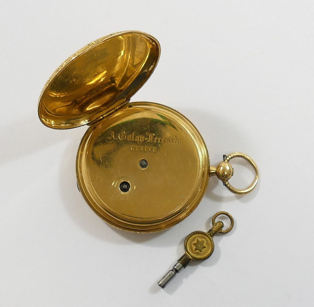 A Swiss pocket watch by A Golay-Leresche of Geneve, the yellow metal case cast with a detailed woven - Image 4 of 4