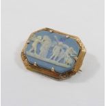A 19th century yellow metal bar brooch set with split pearls, 3.7cm long, 3.4g gross, and a Wedgwood