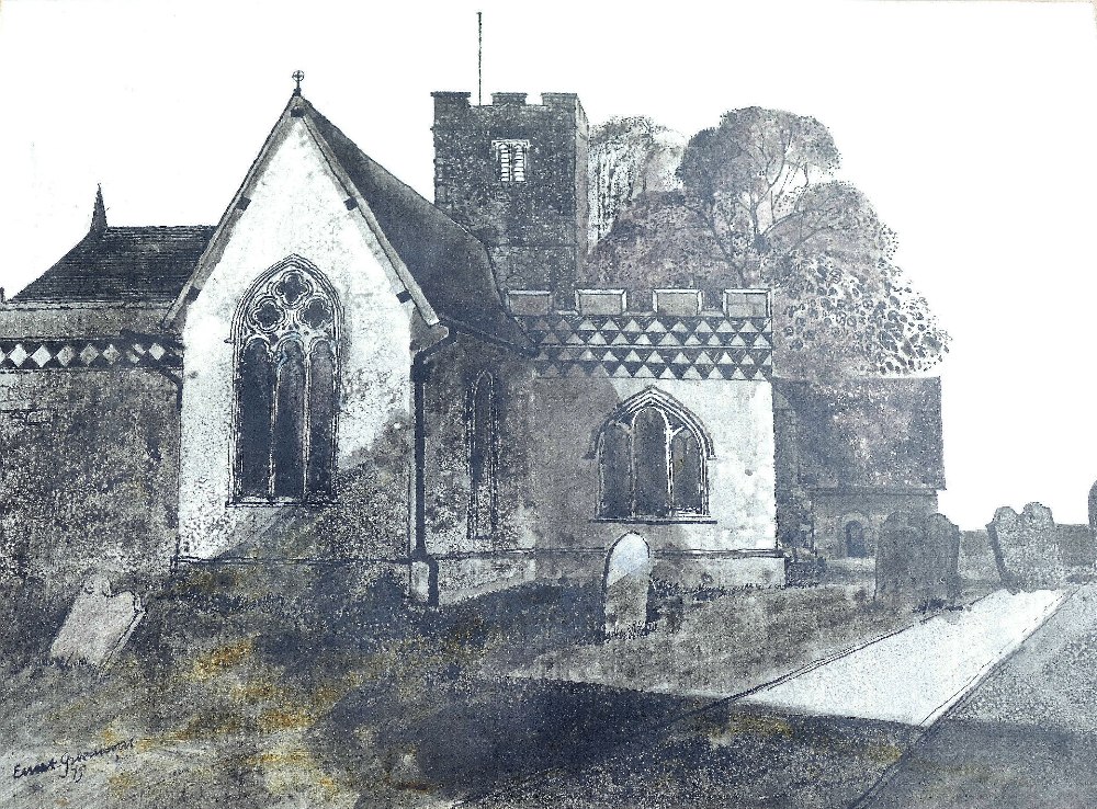 Ernest Greenwood (1913-2009), 'All Saints Hollingbourne', watercolour and mixed media, signed