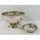 A silver pedestal bowl (at fault), and a small circular silver dish, combined weight 9.95ozt, 309.