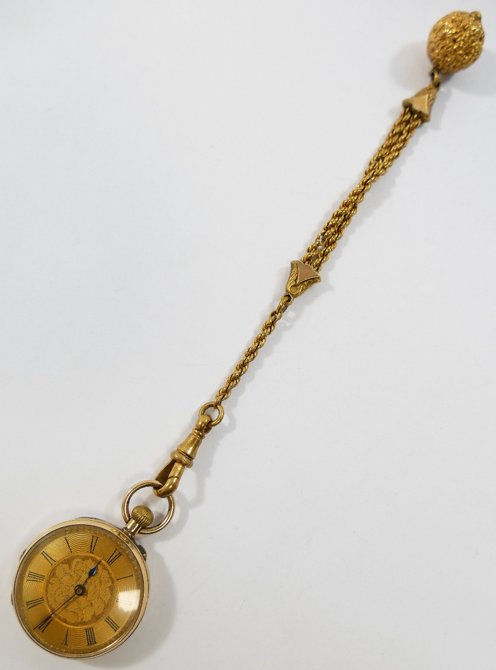 A ladies keyless open-faced pocket watch, the inside of the back stamped '14K', with gold plated - Image 2 of 5