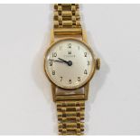 A ladies 9 carat gold Tissot bracelet watch, the case London 1963, the watch with circular face,