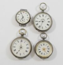 Three 19th century Continental key wind ladies pocket watches with enamel faces, the cases