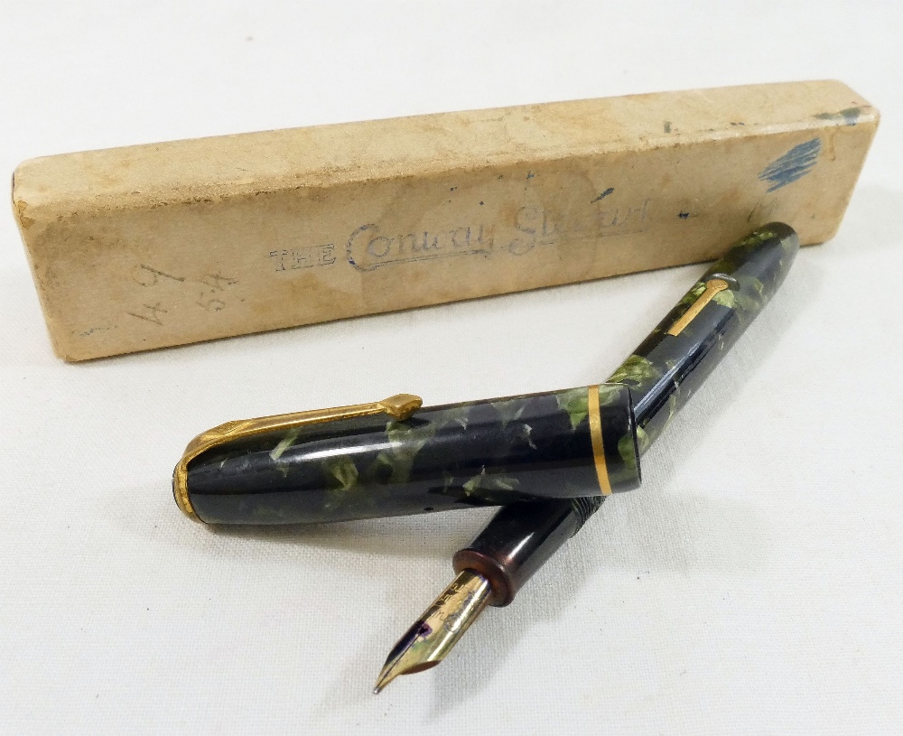 A Conway Stewart Fountain pen, with lever fill action, green marbled case and '14 CT GOLD' nib, with - Image 2 of 3