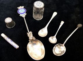 A small selection of silver items comprised of a an enamelled Royal Naval Volunteer Reserve souvenir