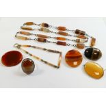 A collection of Victorian and later banded agate and hardstone jewellery including a necklace and