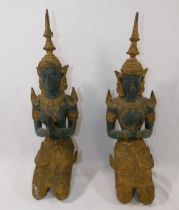 A pair of kneeling Teppanom temple figures, with bronzed and gilt finish, 33cm high CONDITION