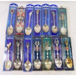 Over sixty silver plated souvenir and commemorative spoons, in original boxes, including Bognor