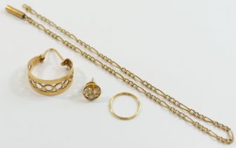 A single hoop earring stamped '18K', 2.6g, a single gem-set stud earring with screw back, stamped '