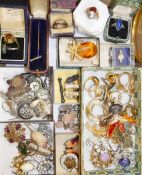A quantity of assorted 19th and 20th century costume jewellery including gold plated and paste set