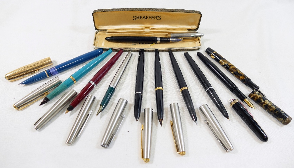 Six Parker fountain pens and five others comprised of Onato, Omas, Mentmore, a cased Sheaffer and - Image 3 of 4