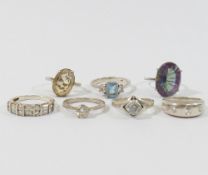 A French silver single purple paste set ring, and 20 other gem set rings, all stamped '925', '