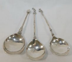 Three 17th century and later spoons, comprised of a Norwegin silver spoon with ball finial and
