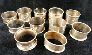 11 Assorted silver napkin rings, combined weight 6.73ozt, 209.3g CONDITION REPORTS & PAYMENT DETAILS