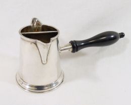 A double spouted two section pourer, with ebonised side handle, London 1990, of tapering cylindrical