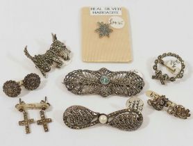 A selection of marcasite set jewellery including a necklace stamped 'STERLING SILVER', 40cm long,