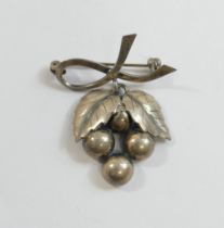 A Danish vine and fruit brooch, by John Lauritzen with maker's mark to reverse and stamped '