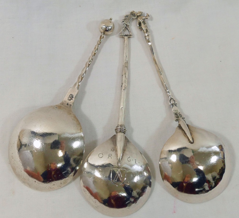 Three 17th century and later spoons, comprised of a Norwegin silver spoon with ball finial and - Image 2 of 4