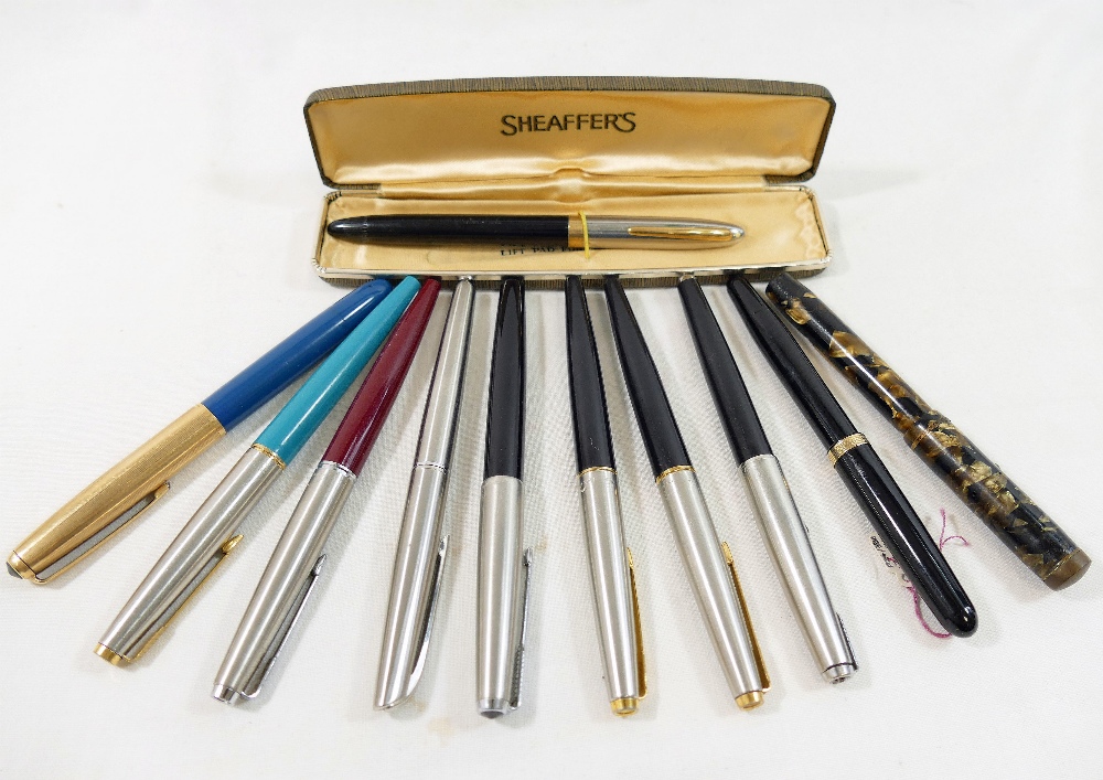 Six Parker fountain pens and five others comprised of Onato, Omas, Mentmore, a cased Sheaffer and - Image 2 of 4