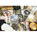 Assorted miscellaneous items including a collection of old keys, pen knives, compacts, lighters, a