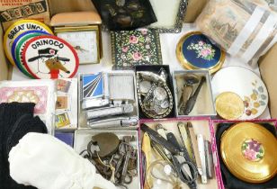 Assorted miscellaneous items including a collection of old keys, pen knives, compacts, lighters, a