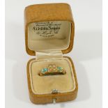 An Edwardian gold, turquoise and split seed pearl ring, finger size O, 3.3g gross, a Victorian