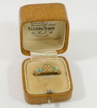 An Edwardian gold, turquoise and split seed pearl ring, finger size O, 3.3g gross, a Victorian