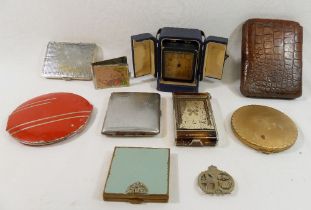 A collection of assorted items comprised of a small silver-plated rectangular French Art Deco travel