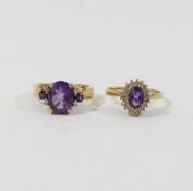 A QVC 9 carat gold amethyst and diamond set ring, finger size N, 3g gross, and a 9 carat gold