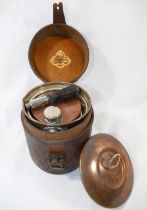 A 19th century portable copper stove and pot, housed in leather case, retailed by Asprey, housed