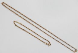 An Italian rose coloured rope twist chain and bracelet, both stamped '375', the chain 45cm long,