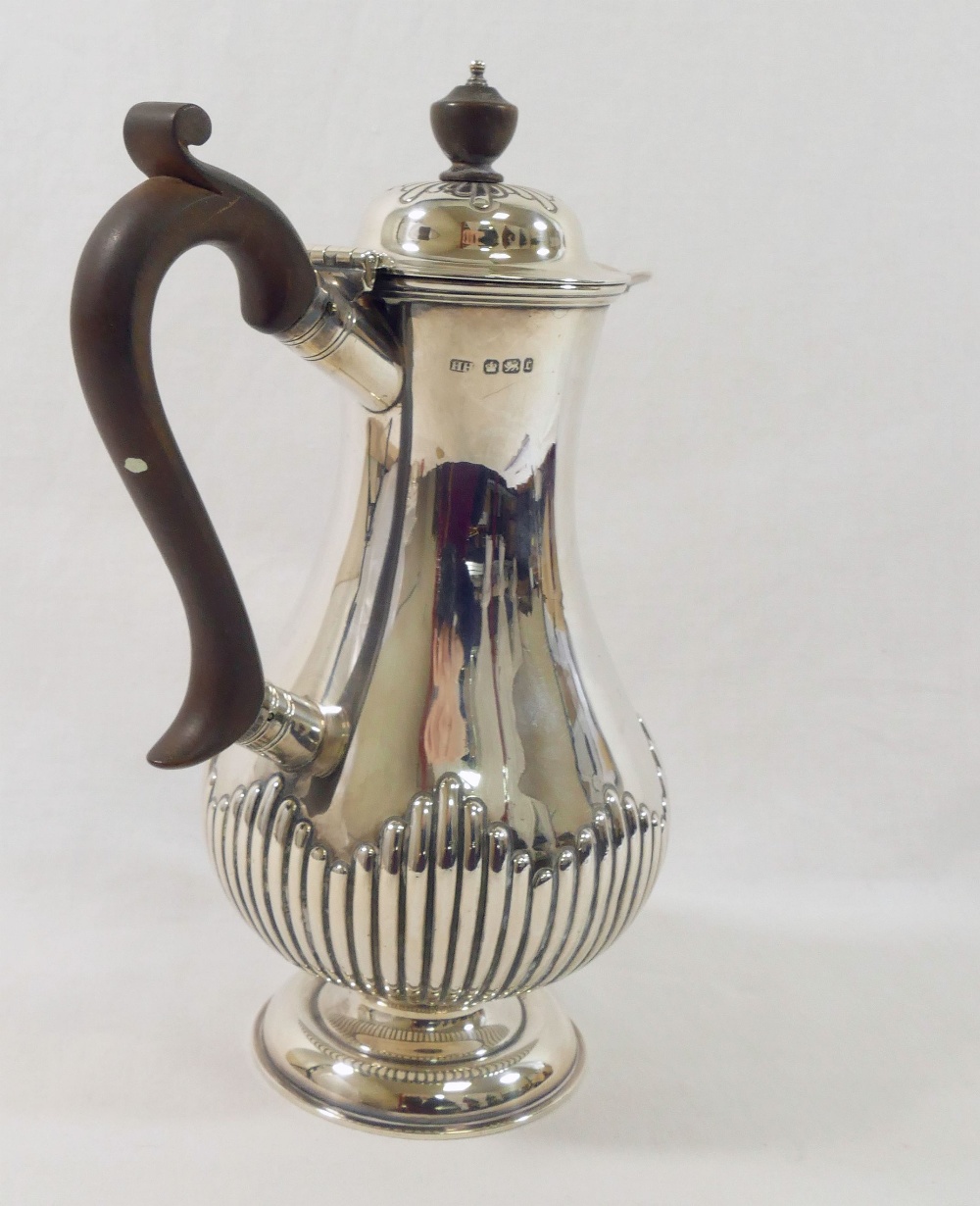 A late Victorian silver hot water jug, Sheffield 1895, of baluster shape with half gadrooned body - Image 2 of 2