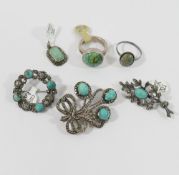 Assorted turquoise jewellery including some set with marcasite, comprised of a ring stamped '925',