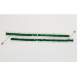 A pair of vintage French emerald paste tennis bracelets, with wild boar's head .800 standard