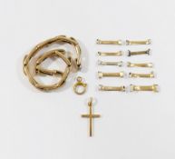 A small quantity of yellow metal, some items stamped '9CT', comprised of 10 ring clips, a cross