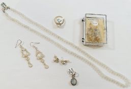 A small selection of moonstone set jewellery comprised of a  bead necklace, a pair of drop earrings,