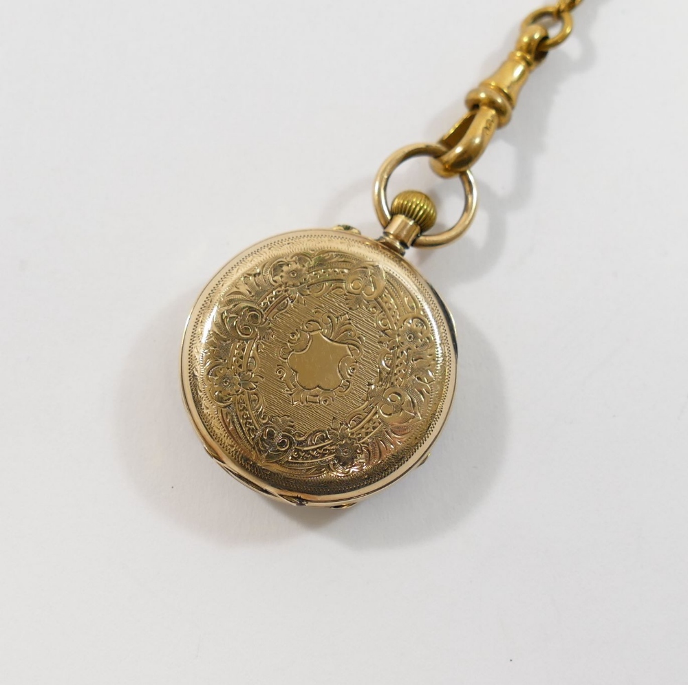 A ladies keyless open-faced pocket watch, the inside of the back stamped '14K', with gold plated - Image 3 of 5