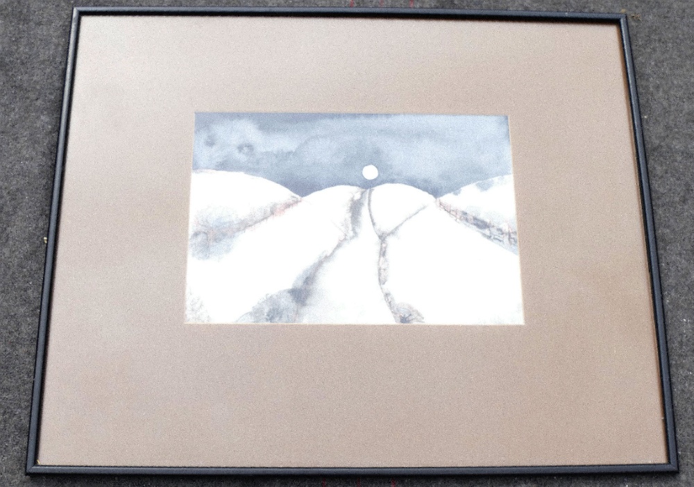 Philip Whiting (b.1948), moonlit snow scene, pen and wash, signed in pencil to lower right and dated - Image 2 of 2