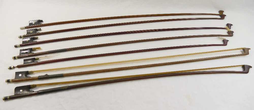 Seven 19th century and later violin bows, in various states of repair, where present with ivorine, - Image 2 of 2