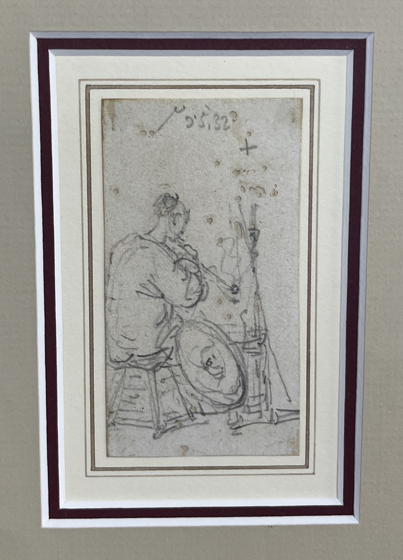 George Chinnery (1772-1852) 'Chinese Shopkeeper Smoking a Pipe', pencil. label on reverse, Martin