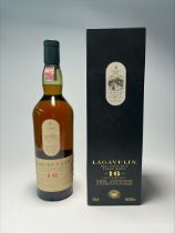 A bottle of Lagavulin Islay Single Malt Scotch Whisky (Lagavulin Distillery est. 1816), aged 16